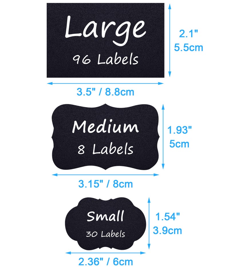 Wisdompro Chalkboard Labels, 134 Pcs Waterproof, Reusable & Removable Blackboard Stickers with 2 Chalk Marker for Storage Bins, Food Container, Mason Jars, Bottles - 3 Sizes with Pen - Image 2